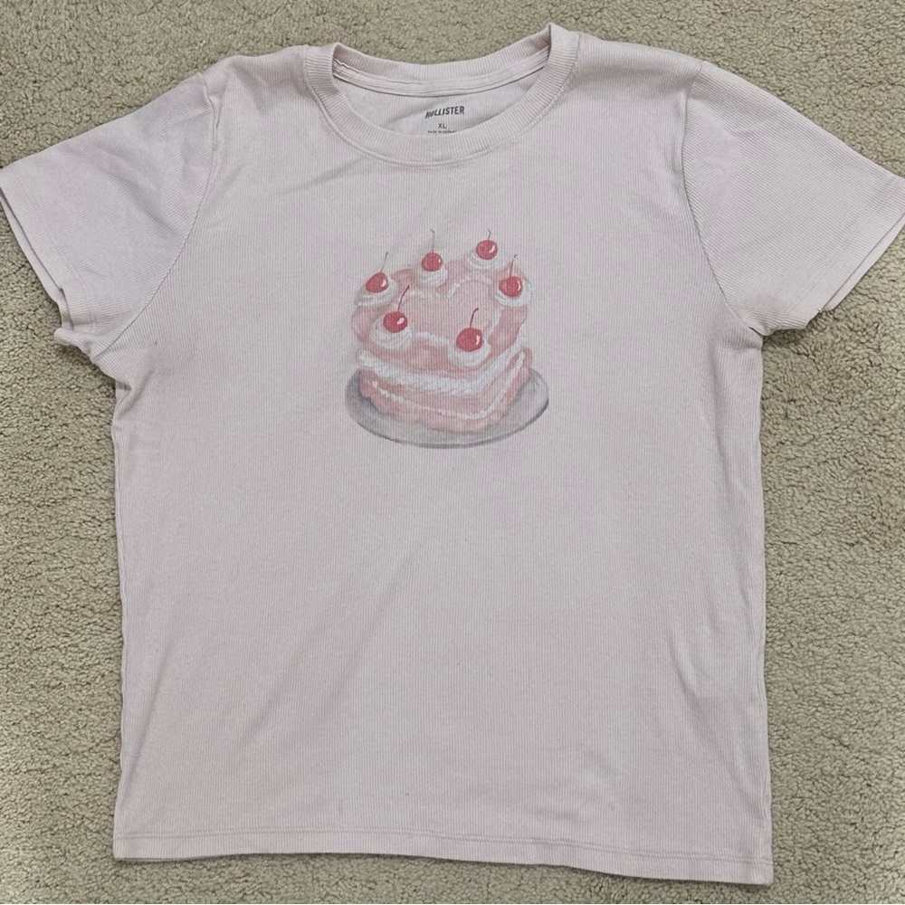 Hollister Baby Pink Heart Cake Ribbed Top